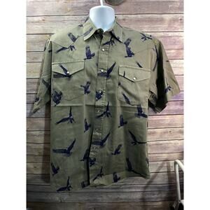 Roper Shirt Mens XL Green Blue Rodeo Button Down Eagle Allover Print 24x31